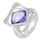 Freya Purple Solitaire Ring with Geometric Silver Design